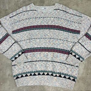 80s 90s VTG LONDON FOG USA Sweater Geometric Cosby Multicolor Heavy Cotton EUC!
